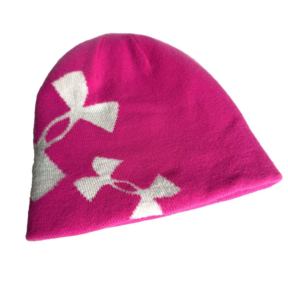 Under Armour Girls Beanie Hat Rebel Pink/True Gray Glow in Dark Winter One Size